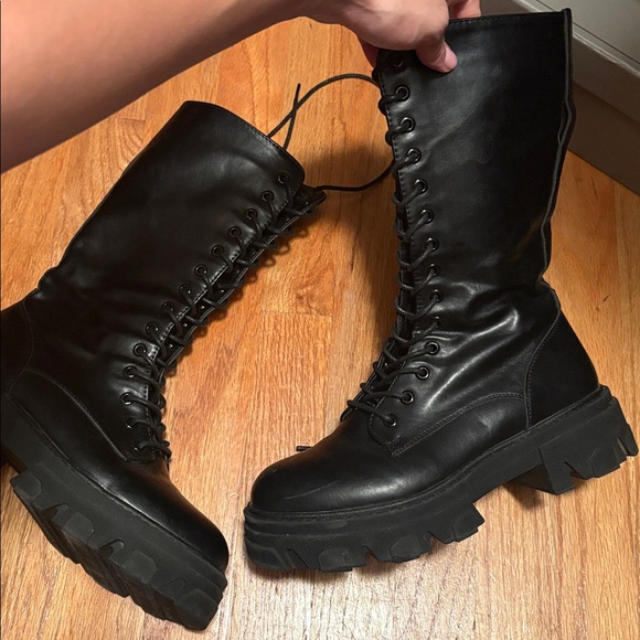 Black Lace-Up Combat Boots - Picture 1 of 2